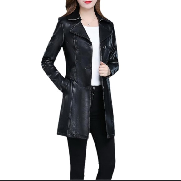 Vintage Sleek Edgy Sliming Detailed 90s Preston&York Soft Black Lamp Skin Jacket - Picture 1 of 14